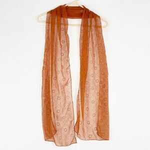 Women Floral Orange Sheer Rectangular Scarf 66”